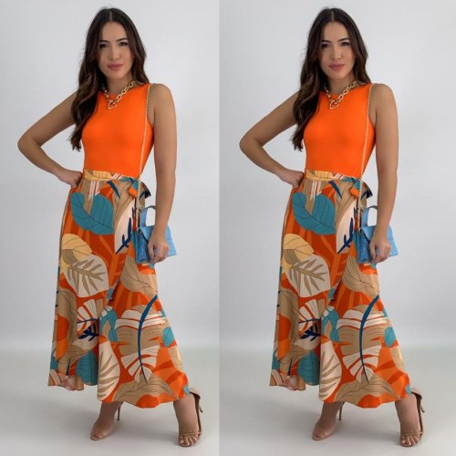 Ladies Skirt Suit Sexy Slim-Fit Sleeveless Vest Top Holiday Style Printed Skirt New Unique Design Elegant Prom Suits