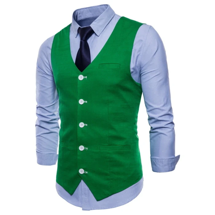 Mens Casual Green Cotton Linen Suit Vest 2021 Spring New 9 Colors Waistcoat Men Business Wedding Dress Vest Waistcoat Male Gilet