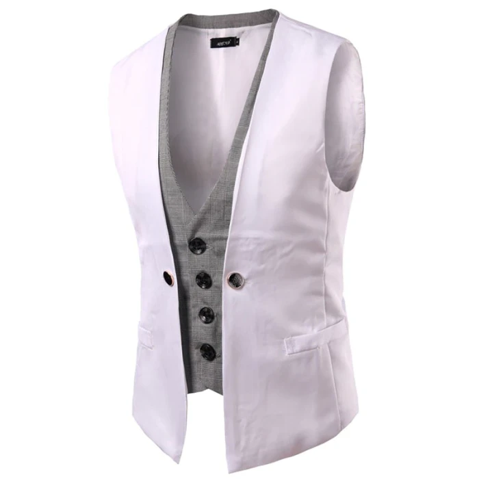 Men Vest Slim Fit Casual Formal Dress Suit Vest Men Waistcoat Spliced Single Blasted Sleeveless Casual Vests for Men