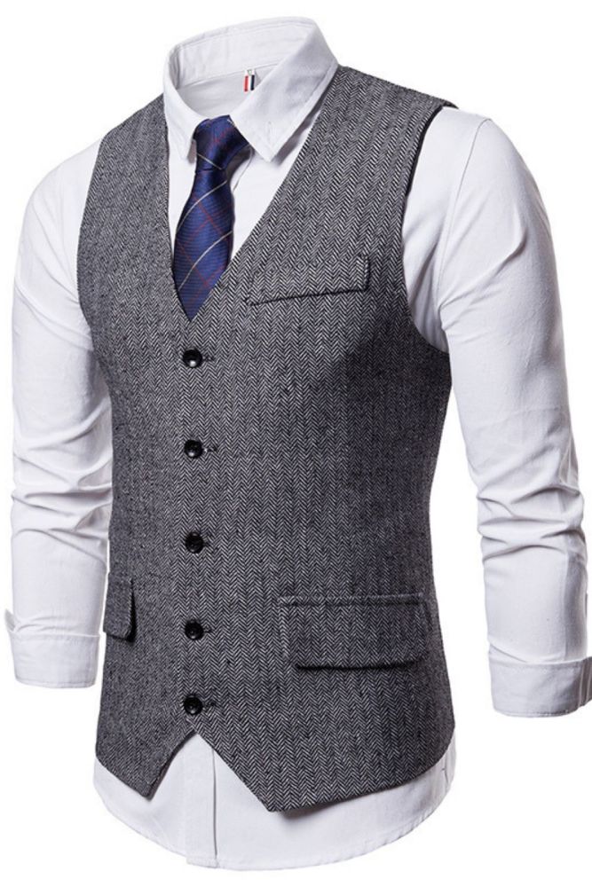 Smart Casual Suit Vest Men Business Vest Waistcoat Men Fashion Formal Dress Vest Suit Single Breasted Classic V-neck Wedding Top