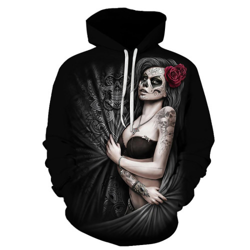 New 3D Skull Pattern Men's Hoodies Horror Theme Girl Ghost Print Sweatshirt Hoodie