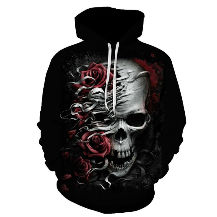 Fashion 3D Skull Graphic Men's Hoodies Rose Skull Print Sweatshirt Hoodie Autumn and Spring Male Hooded Pullover Men Sportswear 6XL