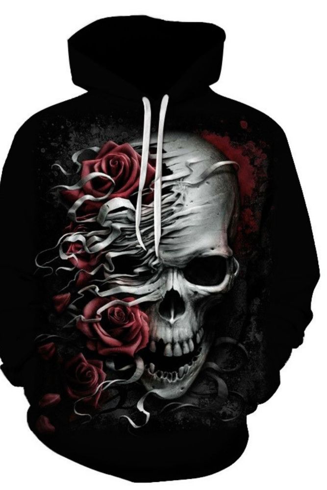 Fashion 3D Skull Graphic Men's Hoodies Rose Skull Print Sweatshirt Hoodie Autumn and Spring Male Hooded Pullover Men Sportswear 6XL