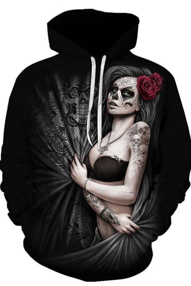 New 3D Skull Pattern Men's Hoodies Horror Theme Girl Ghost Print Sweatshirt Hoodie