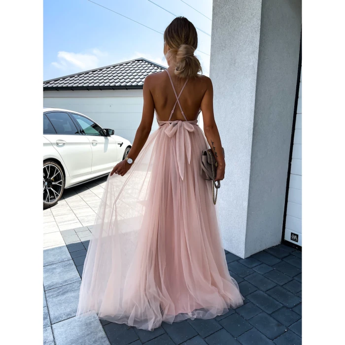 V-neck Hook Flower Hollow Holiday Mesh Summer Dress for Women 2021 Backless Night Party Camisole Maxi Dresses Big Swing Vestidos