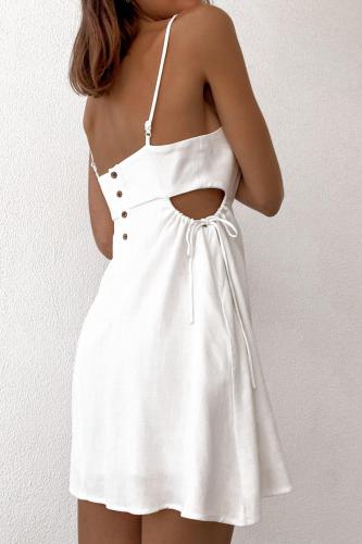 Summer Dress for Women2021 Sexy Hollow Beach Vacation Solid Mini Camisole Dresses Streetwear Undefined Vestidos Traf Woman Dress