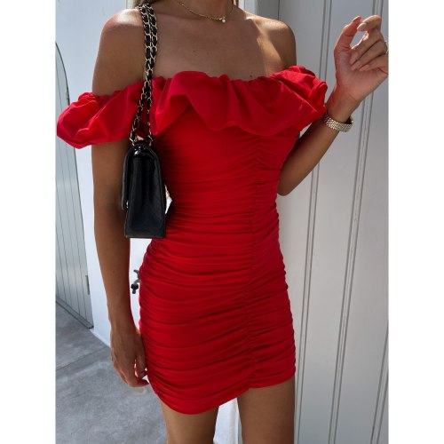 Summer New Unique Design Dance Party Elegant Street Women's Dress Sexy One-neck Slim Holiday Style Pleated Mini Dress