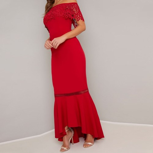 2021 Long Party Dress Sexy Off Shoulder Ruffle Maxi Dresses Summer Short Sleeve Slim Mermaid Dress Vestido Red Dress