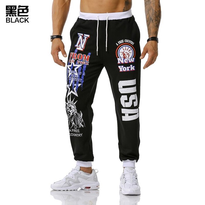 2021 New Men's USA Printed Jogging Pants Outdoor Sports Pants Fitness Pants Soccer Training Pants Youth Trends S-3XL