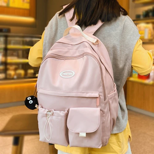 Waterproof Nylon Female Pink Bag College Student Women Backpack Trendy Girl Kawaii School Bag Cute Ladies Cool Backpacks Fashion