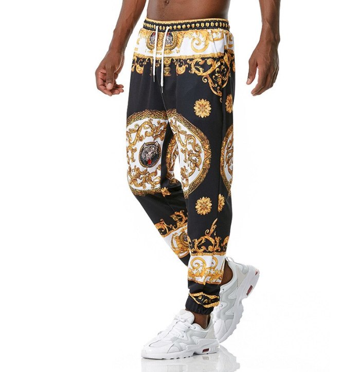 Summer Men's Casual Pants Printed Elastic Waist Breathable Stretchy Vintage Personality Fashion Male Quality Pants