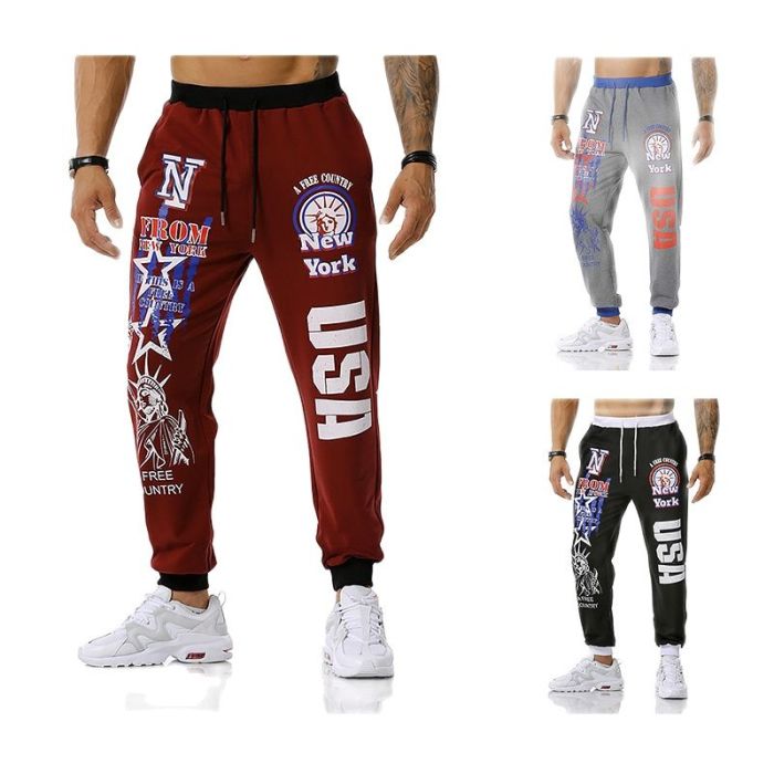 2021 New Men's USA Printed Jogging Pants Outdoor Sports Pants Fitness Pants Soccer Training Pants Youth Trends S-3XL