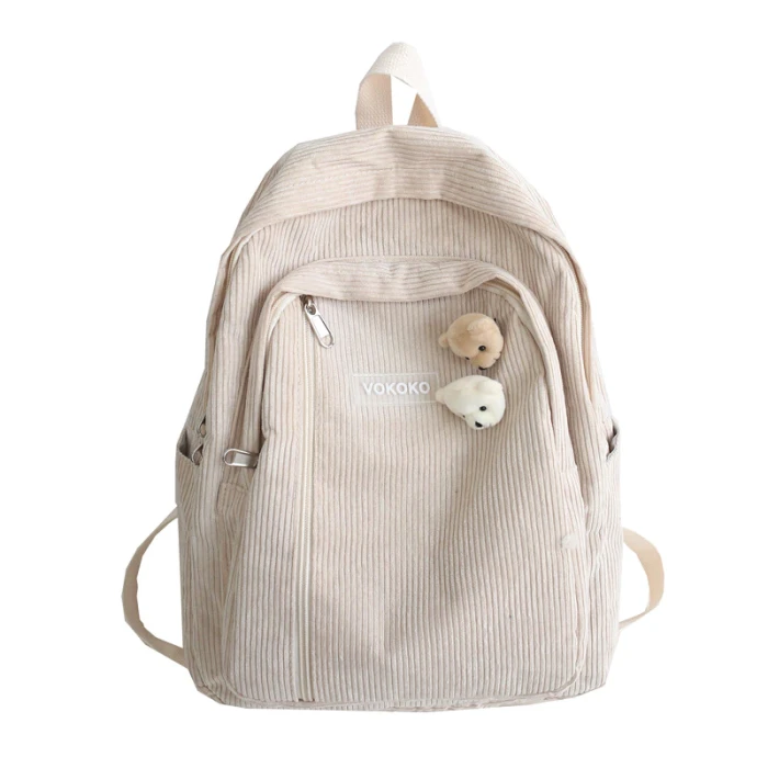 Stripe Cute Corduroy Woman Backpack Schoolbag For Teenage Girls Boys Luxury Harajuku Female Fashion Bag Student Lady Book Pack