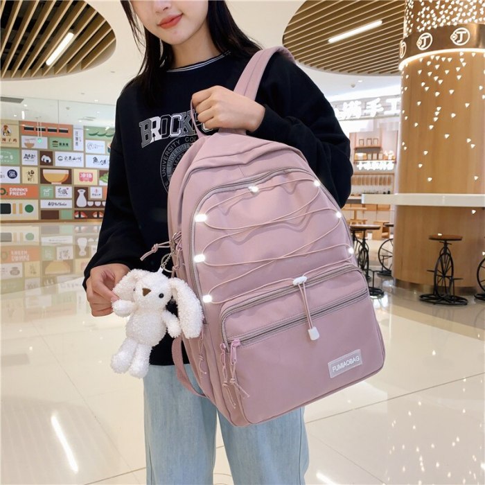 Reflective Strap Woman Nylon Backpack Waterproof Female Book School Bag For Teenage Girls College Studen Women's Travel Rucksack