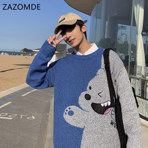 Sweater Men Winter Warm Stitch Pullover Harajuku Anime Sweat Tops Christmas 2021 Aesthetic Gothic Clothes Hipster