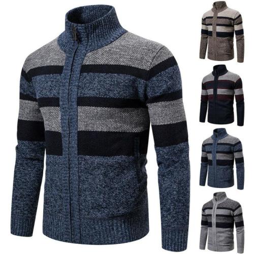 Sweater Men Clothing Color Block Stand Collar Warm Sport Cardigan Casual Jogger Comfy Outwear Knitted Coat Mens Cardigan