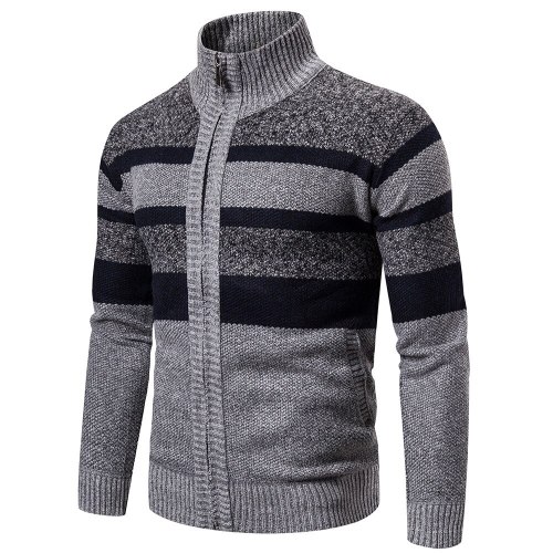 Sweater Men Clothing Color Block Stand Collar Warm Sport Cardigan Casual Jogger Comfy Outwear Knitted Coat Mens Cardigan