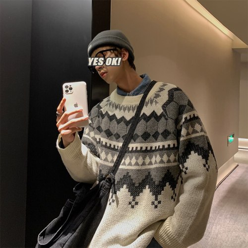 Men's 2021 Warm Sweater Korean Streetwear Fashion Pullovers Sweater Autumn Graphic Printed Casual Clothing