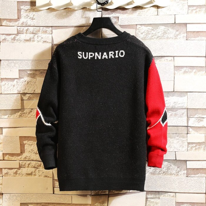Fashion Harajuku Sweater Men'S HIP HOP Streetwear Pull OverSized Black White Print 2021 Long Sleeves Pullover For Autumn Spring