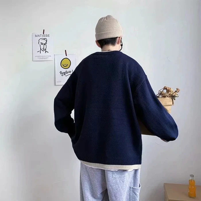 Men Pullover Sweaters Retro Japanese Style Cartoon Pattern 2020 new Hip Hop Streetwear O-neck Autumn New Men's Sweaters