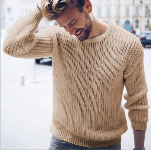 Autumn Winter Men's Round Neck Pullover Knitted Sweater Men Long Sleeve Hip Hop Casual Retro Sweater Streetwear