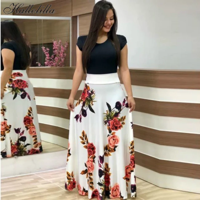 Real Long Maxi Dress Print Fashion Clothes Women Party Dresses Vestidos Robe Woman Summer Casual Clothing