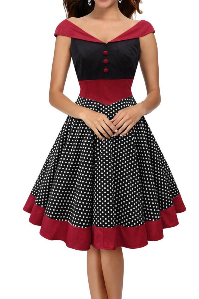 Hepburn Style Cotton Retro Tunic Big Swing Dress For Women V-neck Sleeveless Black Polka Dot Pleated Vintage Dress Vestidos