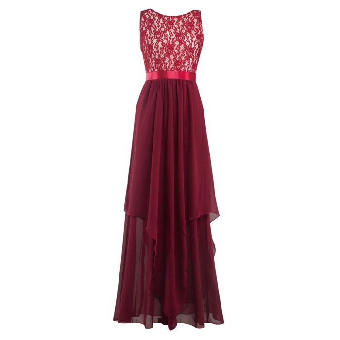 Dress Lace Long V -Neck Dress Floor -Length Autumn Sweet Pleated Brief Elegant Floral Sexy Dress