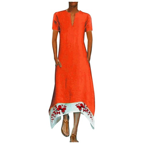 Womens Dress 2021 Fashion Retro Printing V-neck Short Sleeve Comfy Casual Elegant Vintage dresses for women vestidos femininos