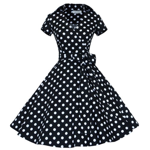 Hepburn Polka Dot Dress Large Size Women's Lapel V-Neck Short Sleeve Matching Belt Youth Fashion Beautiful Exquisite Dress 2021