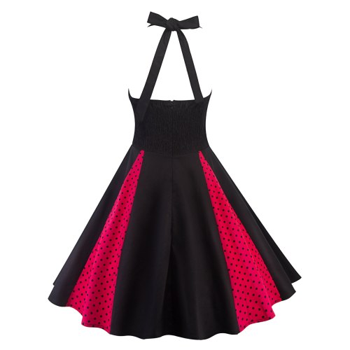 Plus Size Sexy Halter Neck Pleated A Line Cocktail Dress Polka Dot Printed Cute Cocktail Party Dress Vestido Fiesta Mujer
