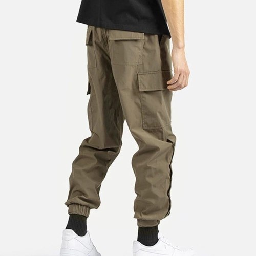 Tactical Multi Pocket Cargo Pants Side Split Snap Button Jogger Hip Hop Skateboard Long Pant Streetwear