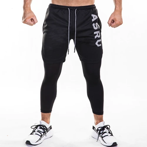 Men's Fitness Quick-drying 2 In 1 Double-layer Skintight Tracksuit Pants Gym Jogging Running Sport Pants Fake Two Piece Shorts