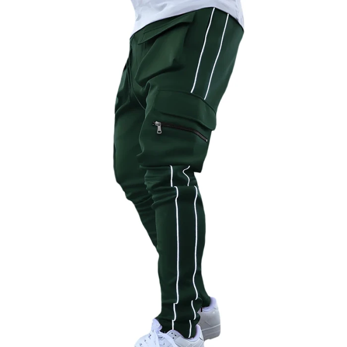 Being Vigor Mens Multi Pockets Cargo Sweatpant High Street Slim Fit Track Jogger Hip Hop Sport Pants with Reflective Pipings