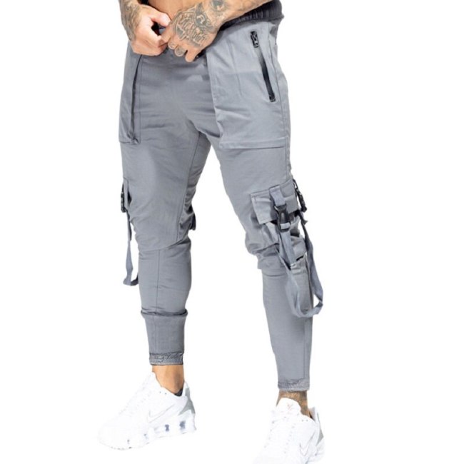 Autumn Men Ribbons Streetwear Sproting Cargo Pants  Hip Hop Joggers Gym Pants Overalls Fashions Baggy Pockets Trousers