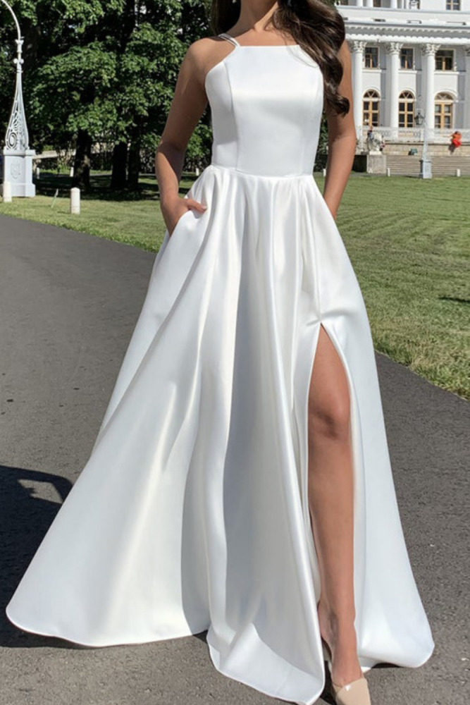 2021 Summer Solid Elegant Fashion Womam Dress Asymmetrica Backless Bridesmaid Dress Maxi Vintage Dress for Women Party Married