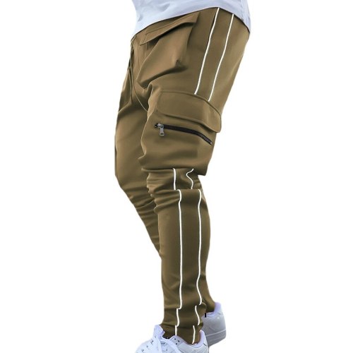 Being Vigor Mens Multi Pockets Cargo Sweatpant High Street Slim Fit Track Jogger Hip Hop Sport Pants with Reflective Pipings