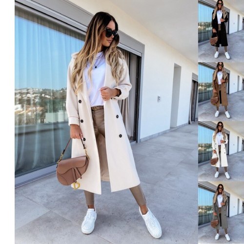 2021 Exploding style slim versatile autumn and winter long-sleeved suit collar double breasted son coat coat woman