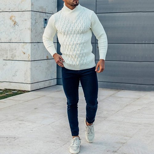 Men's Solid Color Long-sleeved Sweater Vintage Knitted Autumn Winter Daily All-match Pullovers Male  Sports Business Warm Tops