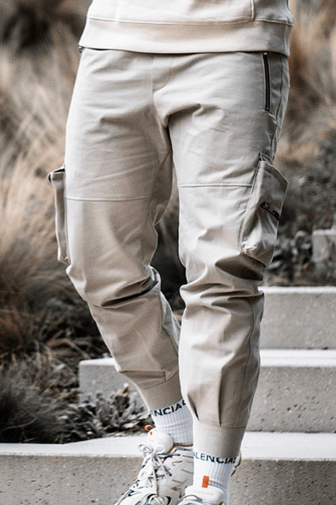 2021 Cargo Pants Korean Edition Solid Color Large Size Multi-pocket Light Plate High Street Casual Pants Men's Tracksuit Pants