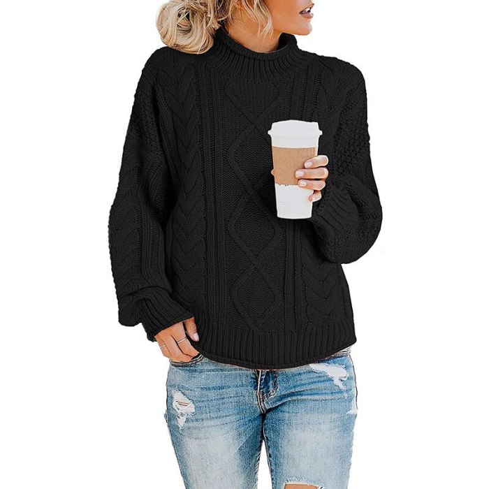 Women Turtleneck Knitting Sweaters Fashion Pullovers Oversized Female Winter Loose Solid Color Casual Sweater Ladies Tops 2021