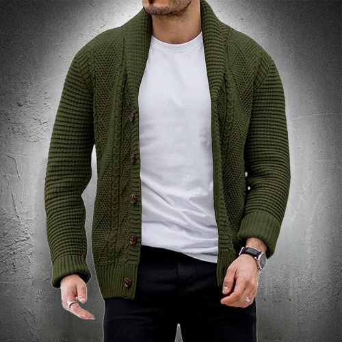Men Cardigan Sweater Autumn Winter Men Knit Coat Casual Streetwear Coat Cardigan Coat Men Solid Color Army Green Sweaters