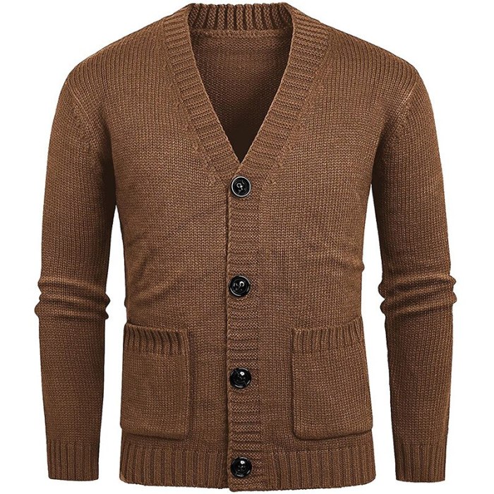 2021 Autumn And Winter New Sweater Men's Solid Color V-Neck Long-Sleeved Knitted Cardigan European And American Men's Wear