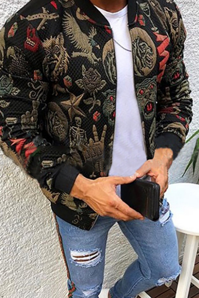 Men Jacket New Fashion Slim Printed Jacket Men's Spring and Autumn Trend Long Sleeve Zipper Casual Jacket Mens Clothing