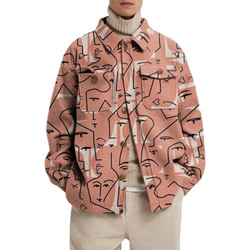 Men Fashion Jacket 2021 Spring/Autumn Print Turn-down Collar Youth Jacket Long Sleeve Loose Single Breasted Casual  Donsignet