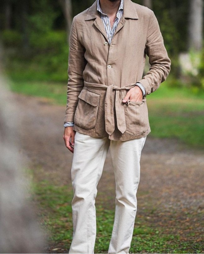 Men's Simple Lapel Pocket Lace-Up Jacket