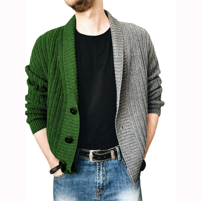 Men's Three-button Color-blocking Sweater Jacket Autumn  Winter Casual Fashion High Street Trend Jacket Men's Jacket