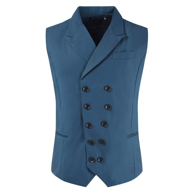 Casual Business Men Suit Vests Double Breasted Turn Down Collar Slim Fit Vest for Men Wedding Party Mens Gilet Waistcoat Hombre