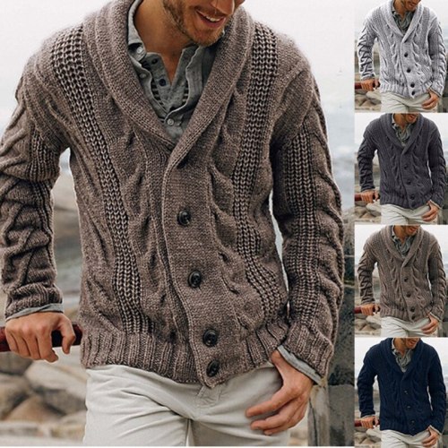 Men's Suit Collar Button Cardigan Long Sleeve Sweater Fall Fashion Loose Daily Solid Color Warm Sweater Men's Sweater