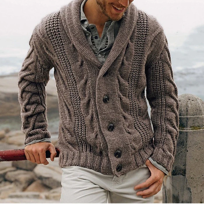 Men's Suit Collar Button Cardigan Long Sleeve Sweater Fall Fashion Loose Daily Solid Color Warm Sweater Men's Sweater